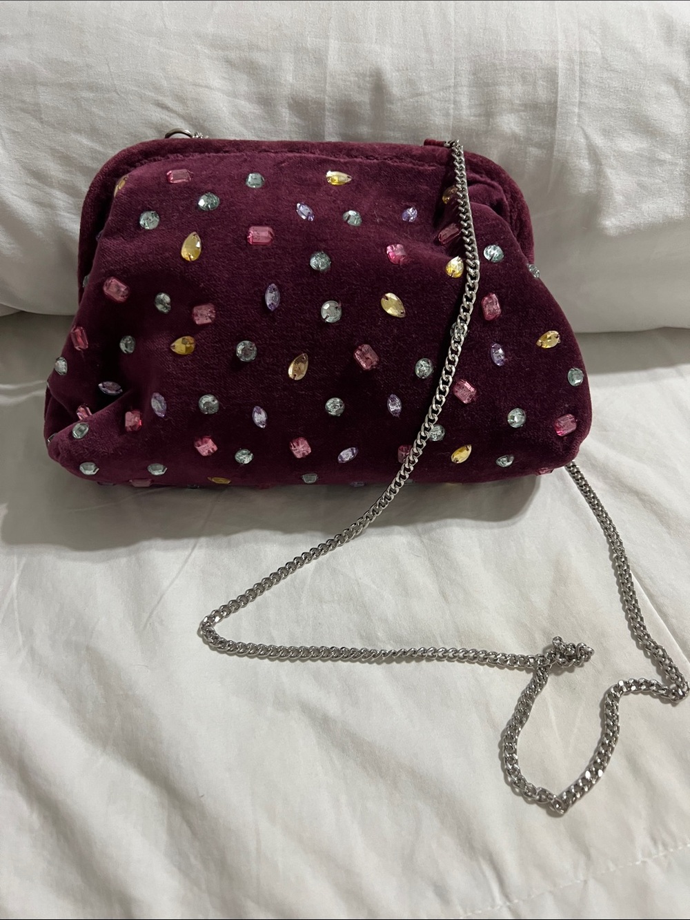 Hand Crafted Jeweled Velvet Clutch in Burgundy